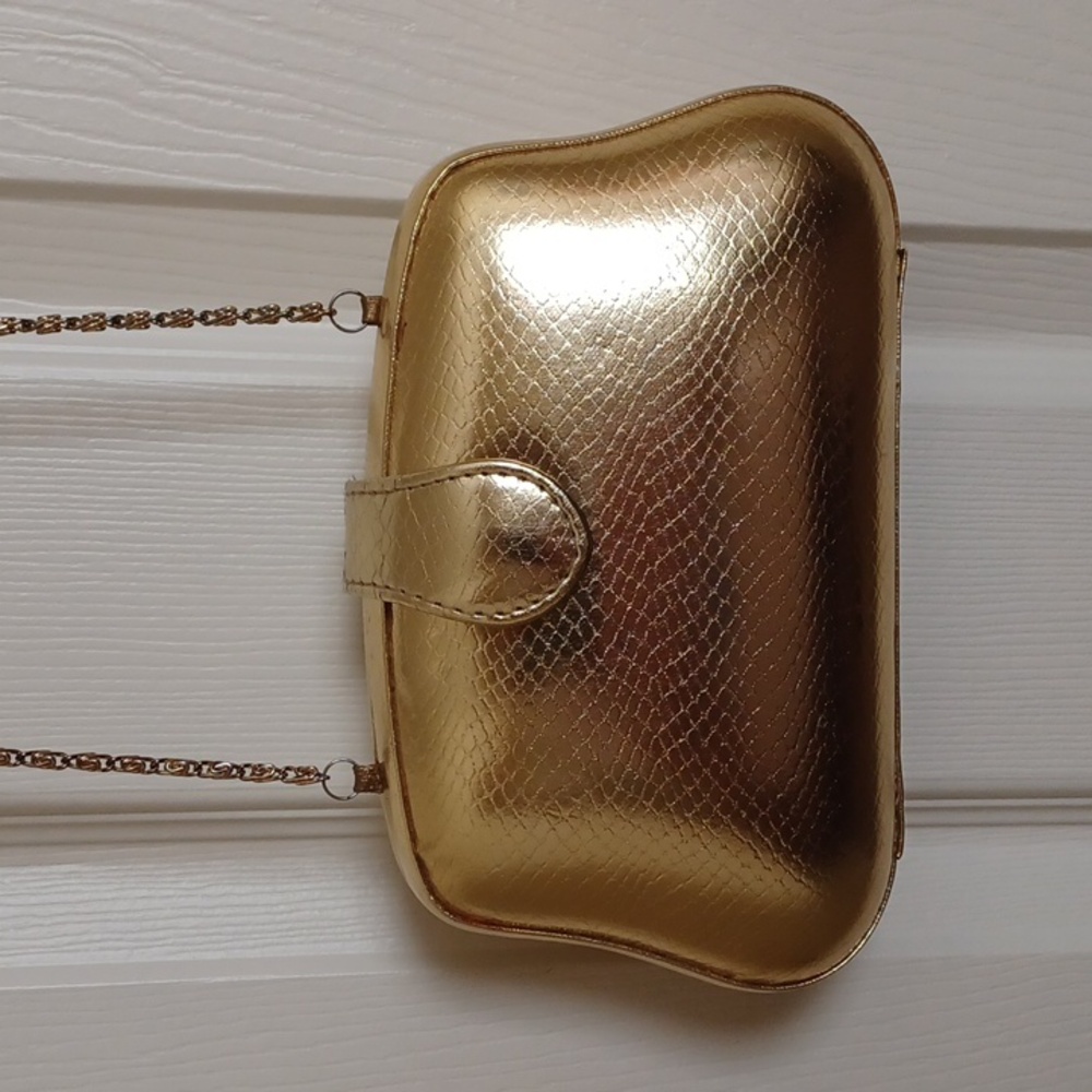 RARE Vintage Morgan Taylor Gold Snakeskin Hard Case Evening Crossbody Bag - Picture 2 of 7